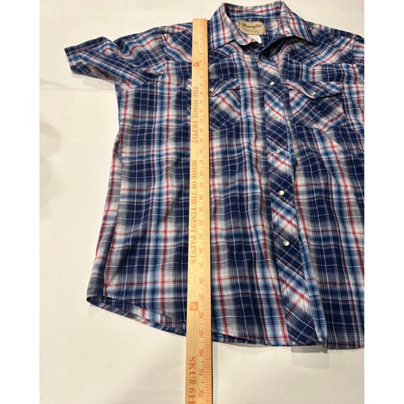 Wrangler Mens Western Cowboy Rancher Pearl Snap Shirt Plaid Short Sleeve XL - Picture 4 of 5